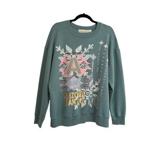 Arizona Jean Co Light Green Teal Nordic Snowflake Long Sleeve Sweatshirt Size L